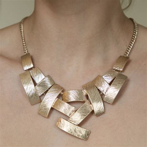silver colour layered rectangle statement necklace  brand