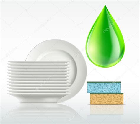 plates   drop  detergent isolated  white background stock