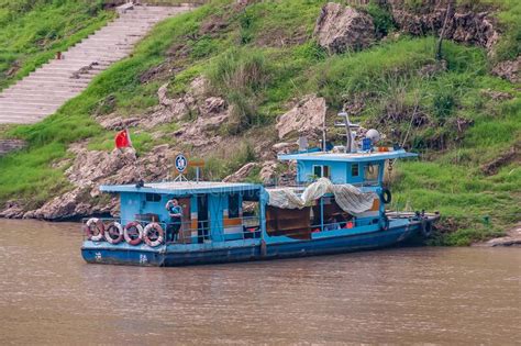 blue house boat  yangtze river china editorial photo image