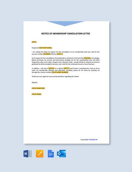 gym membership cancellation letter template