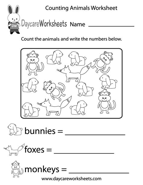 printable counting animals worksheet  preschool