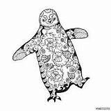 Penguin Coloring Adult Animal Pages Cute Mandala Antistress Zentangle Patterned Animals Tribal Vector Colouring Royalty Sketch Penguins Illustration Doodle Totem sketch template