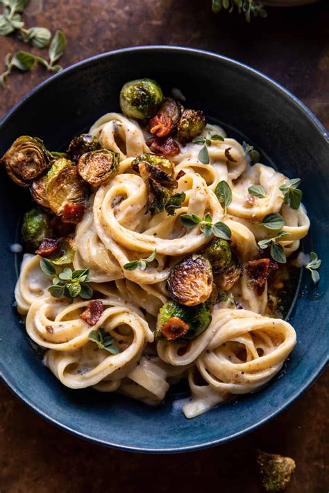 Brown Butter Brussels Sprout And Bacon Fettuccine Alfredo