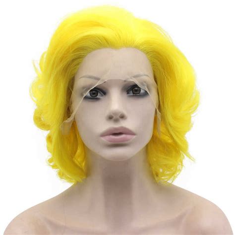 yellow culy wig short curly lace front stylish yellow cosplay party wig