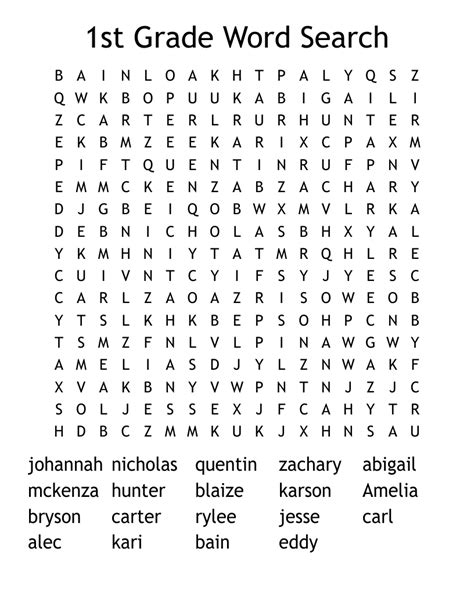 1st grade word search