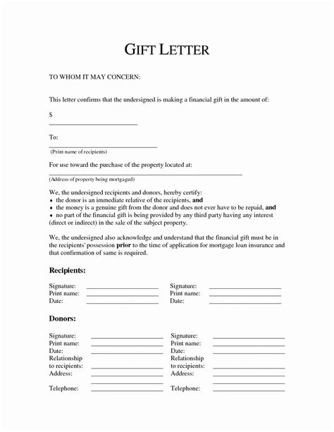 mortgage gift letter template addictionary