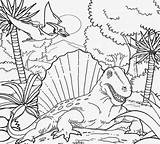 Coloring Pages Dinosaur Fossil Drawing Dimetrodon School Age Dinosaurs Period Kids Printable Colouring Color Volcano Reptile Triassic Habitat Wetland Landscape sketch template