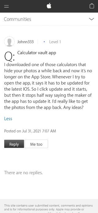 iphone users unable  retrieve   calculator vault