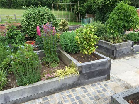 oak railway sleeper raised beds