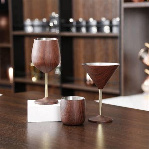 ml wooden printed stemless wine cup wooden printed stainless steel