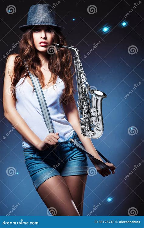 Attractive Woman With Saxophone Stock Image Image Of Music Casual