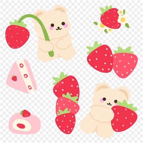 korean bear stickers white transparent cute korean bear  strawberry