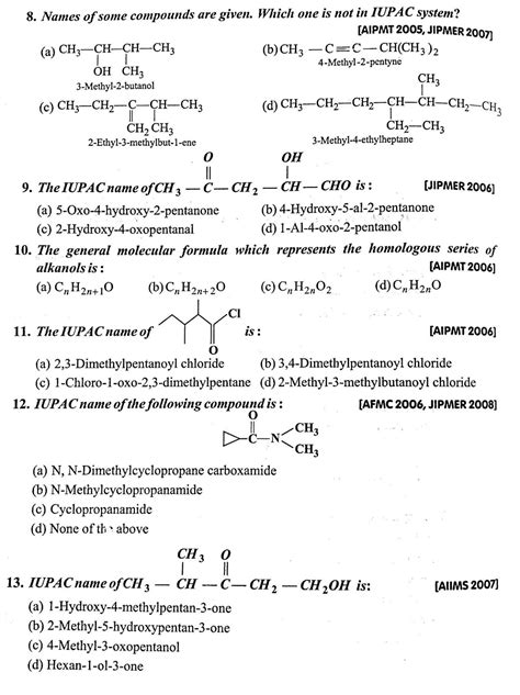 nomenclature  organic compounds mcq