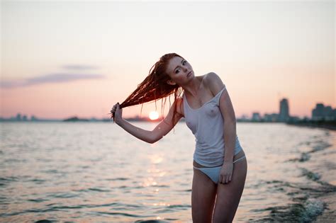 Wallpaper Sunlight Women Outdoors Model Sunset Sea