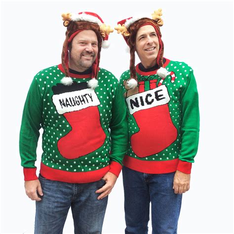naughty and nice couples or friends tacky ugly christmas sweater set