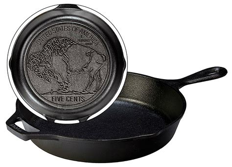 lodge seasoned cast iron buffalo nickel skillet  collectible frying pan ebay