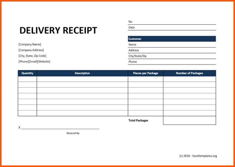delivery receipt template  delivery receipt templates  word excel