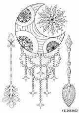 Pages Moon Coloring Sun Adult Arrows Bohemian Zentangle Drawn Hand Adults Colouring Vector Dream Su Set Fotolia Boho Catcher Sheets sketch template