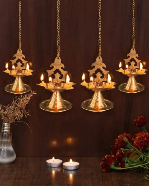 indian traditional hanging brass diya  puja mandir diwali decor