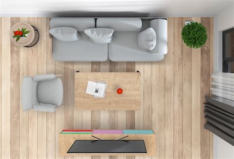 premium psd top view  interior living room  smart tv