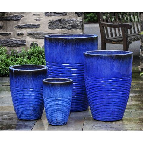 hyphen tall glazed ceramic planters blue kinsey garden decor