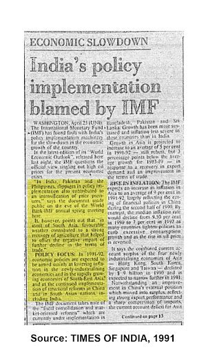india s policy implementation blamed by imf april 1991
