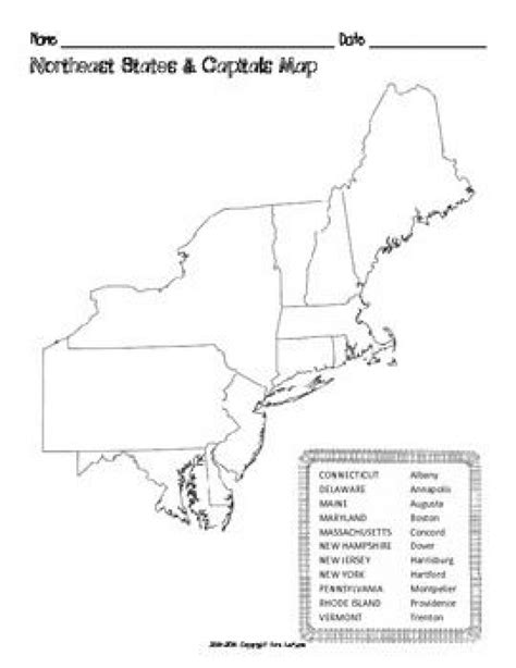 printable northeast states  capitals map
