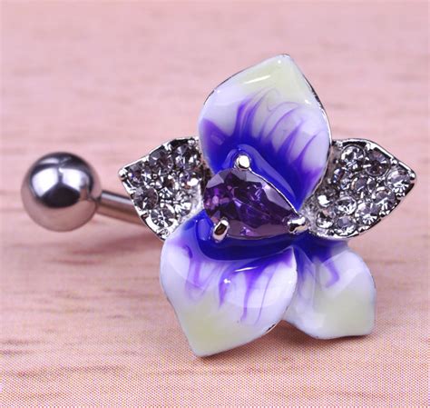 enamel esmalte violetta zircon flowers navel piercing gold belly button