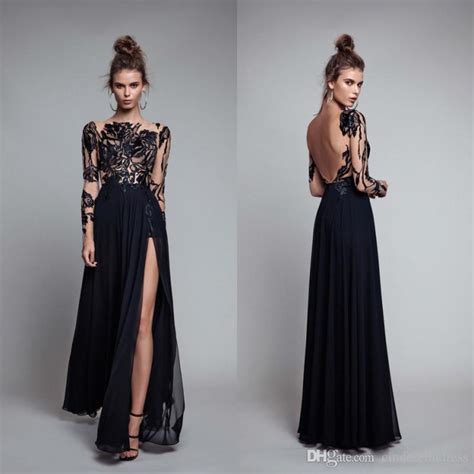 berta long black evening dresses 2017 sheer lace long