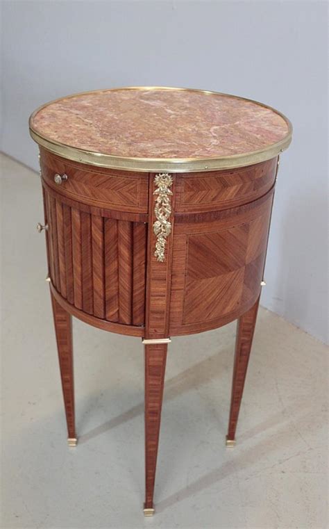 chevet tambour en marqueterie style louis xvi xixe antiquites