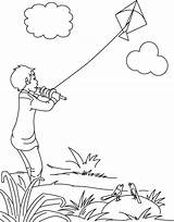 Kite Flying Boy Drawing Coloring Pages Kid Kites Independence Children Kids India Indian Child Easy Fly Sheets Drawings Sankranti Paintingvalley sketch template