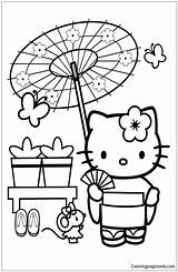 Coloring Kitty Hello Pages Japan Japanese Kimono Anime Color Kids Cherry Blossom Tree Getcolorings Print Map Online Printable Cartoons Colorings sketch template