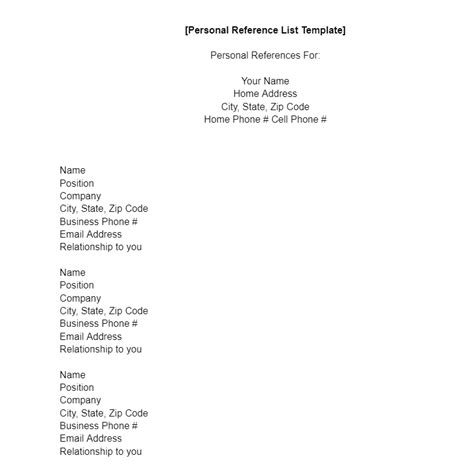 professional reference list template word