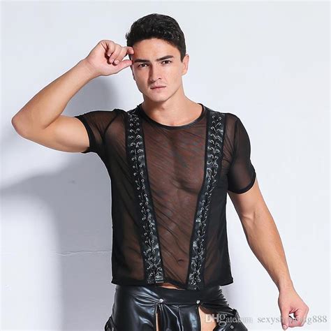 exotic gays sexy tanks mesh and pvc leather latex men flirt costume