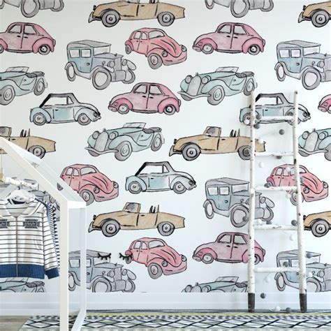nursery wallpaper  cars playroom wall design boys nursery car decor