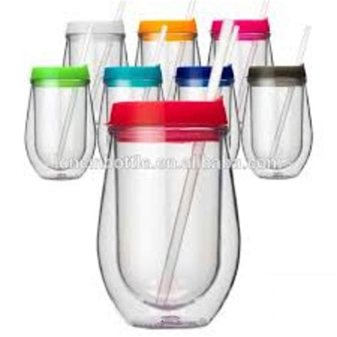 Plastic Stemless Wine Glasses With Lid And Straw A