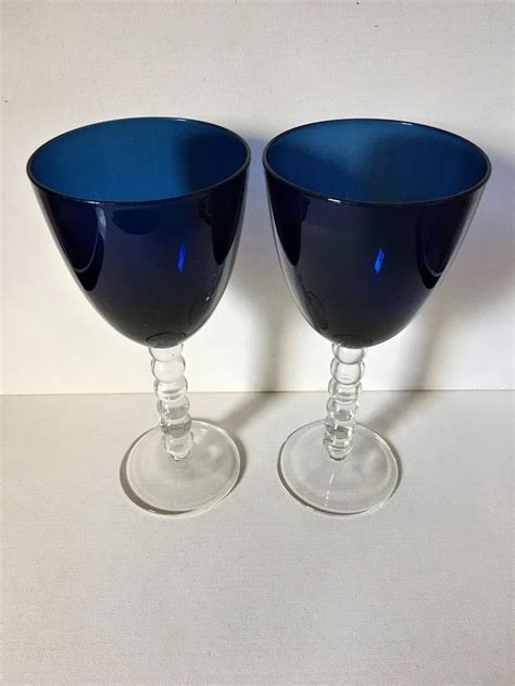 Large Wine Glasses Pair Of Glasses Cobalt Blue Glass Etsy Blue