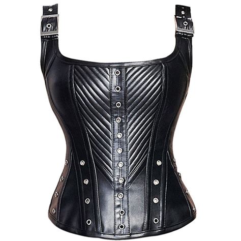 2016 Black Halter Faux Leather Steampunk Corset Tight Lacing Overbust