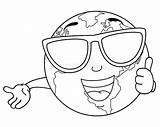 Earth Planet Coloring Sunglasses Cool Happy Cartoon Smiling Illustration sketch template