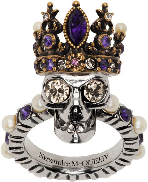alexander mcqueen gunmetal skull queen ring ssense canada