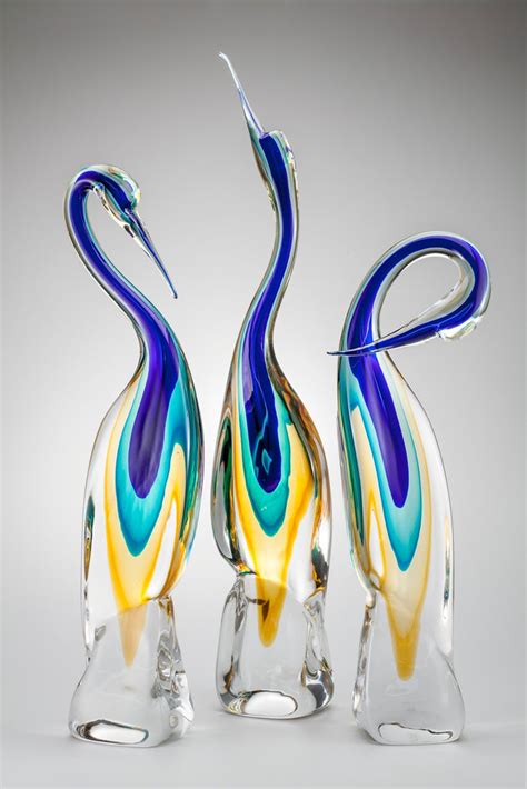 Murano Glass Heron Sculptures Murano Glass Sculptures