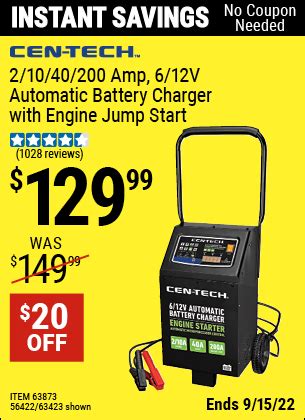 cen tech  amp  automatic battery charger  engine jump start