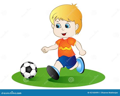 cartoon boy playing football stock vector illustration  clipart illustrator