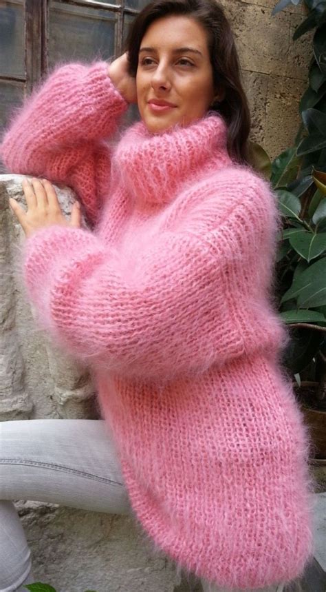 Woman S Fuzzy Mohair Sweater Turtleneck Sweater Dress Chunky Knit