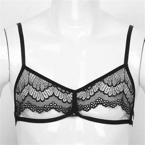 Renvena Men S Lace See Through Cupless Sissy Bra Tops Deep