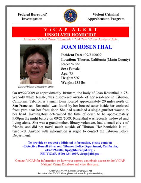 Victim Joan Rosenthal Tiburon California — Fbi