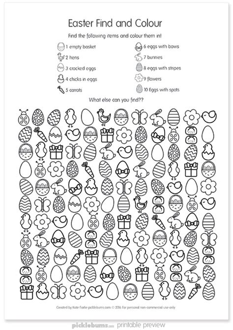 printable easter find  colour activity picklebums