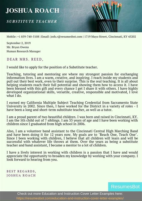 substitute teacher cover letter samples templates  rb