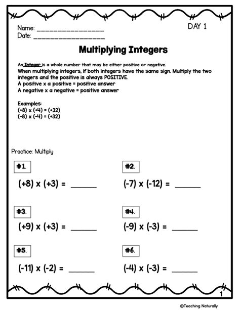 multiplying dividing integers practice sheets   teachers