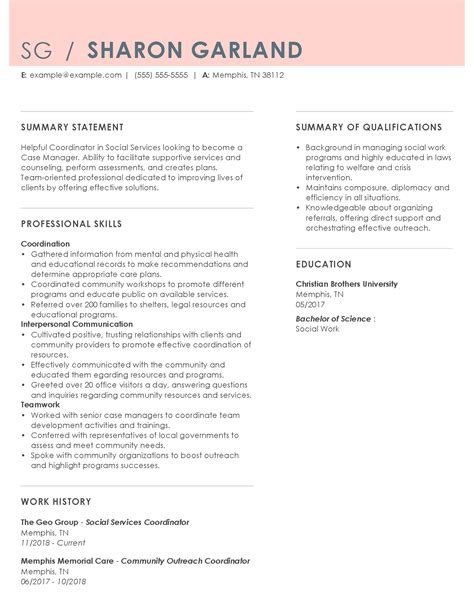 case manager resume template